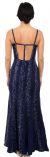 Flared Sequined Prom Dress with Spaghetti Straps back in Navy